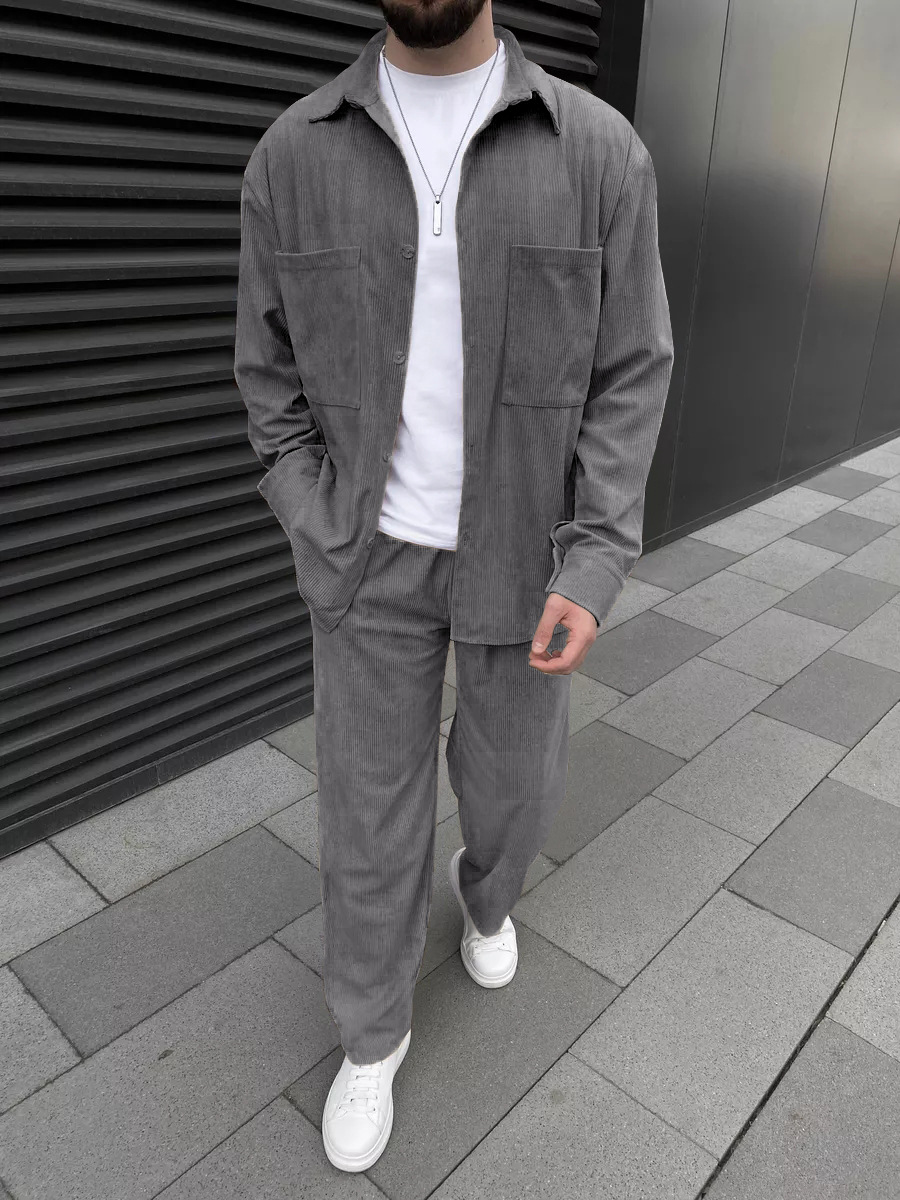 Men's Corduroy Two-Piece Outfi - Street Fashion Clothes 评论和价格